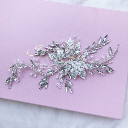 【ヘッドドレス】パールとクリスタルの小枝ヘッドドレス/ブライダルアクセサリー 【結婚式 ヘアアクセサリー】