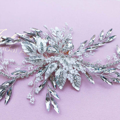 【ヘッドドレス】パールとクリスタルの小枝ヘッドドレス/ブライダルアクセサリー 【結婚式 ヘアアクセサリー】