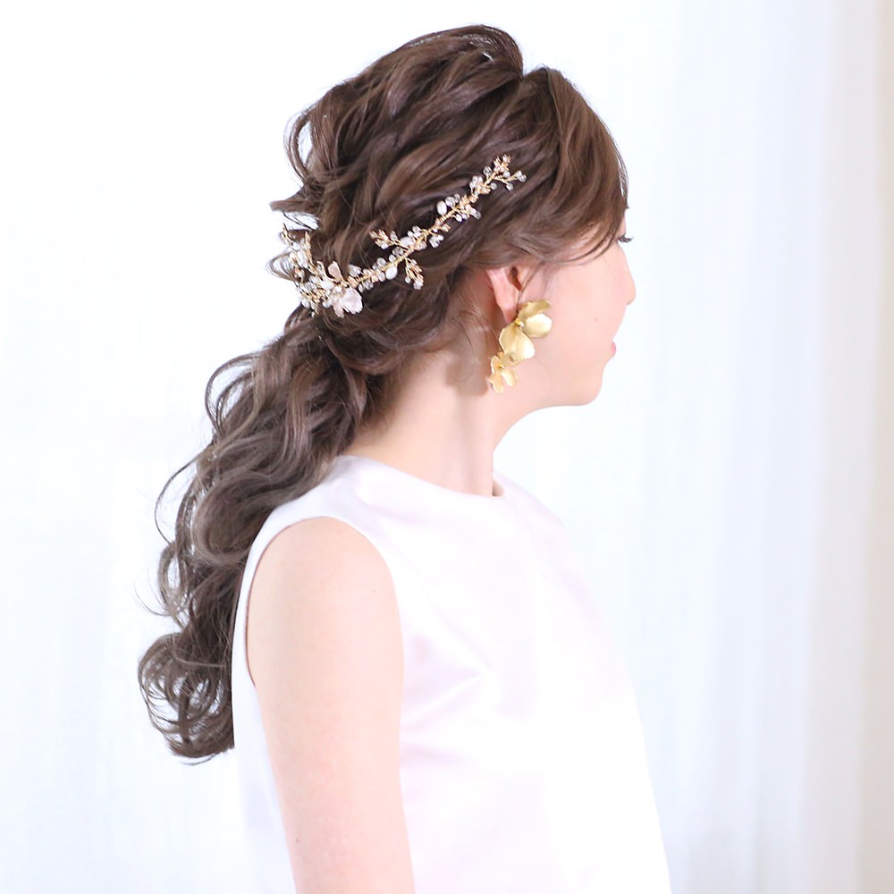 【ヘッドドレス】leaf motif パール小枝アクセサリー ゴールド/ブライダルアクセサリー 【結婚式 ヘアアクセサリー】
