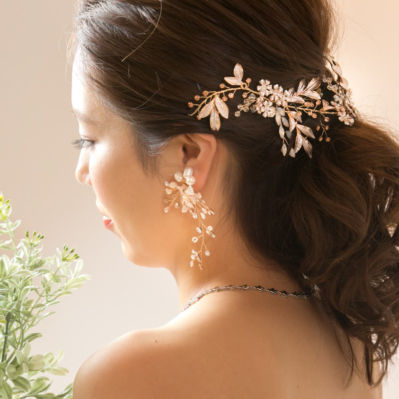 【ヘッドドレス】小枝 ボタニカル リーフ ゴールド ブライダルアクセサリー 【結婚式　ヘアアクセサリー】