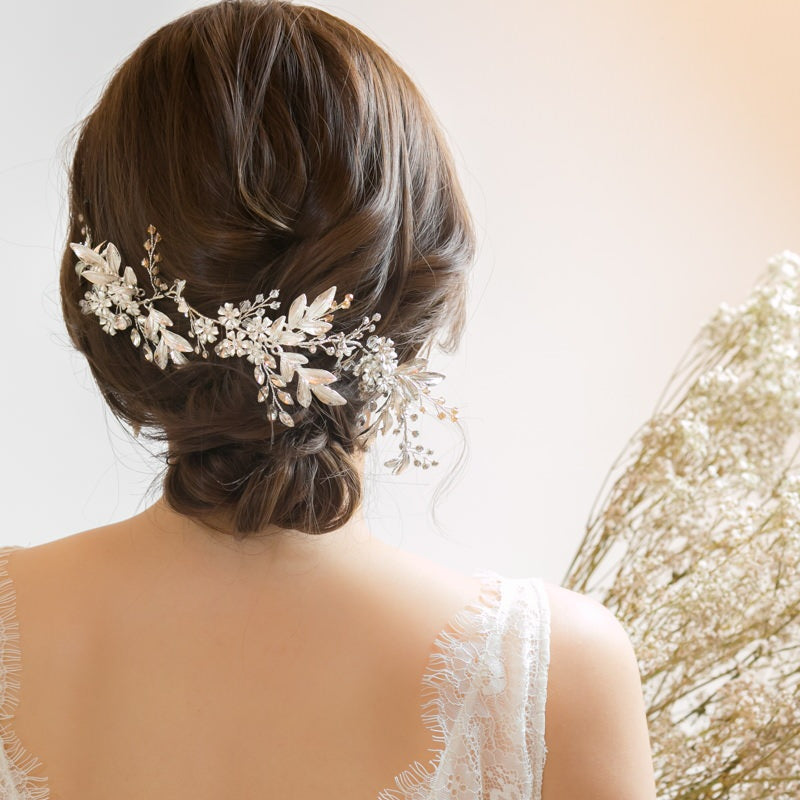 【ヘッドドレス】小枝 ボタニカル リーフ シルバー ブライダルアクセサリー 【結婚式　ヘアアクセサリー】