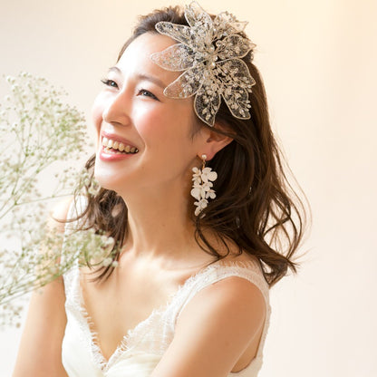 【ヘッドドレス】リーフビジューレース ブライダルアクセサリー 【結婚式　ヘアアクセサリー】