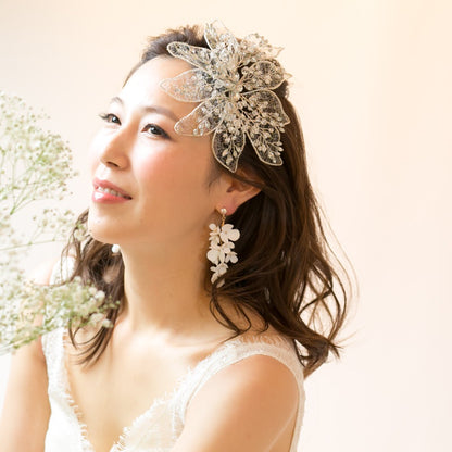 【ヘッドドレス】リーフビジューレース ブライダルアクセサリー 【結婚式　ヘアアクセサリー】