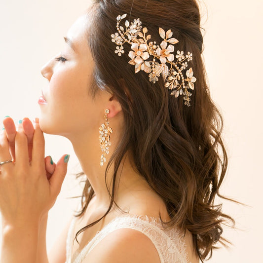 【ヘッドドレス】小枝ナチュラルボタニカルフラワー ブライダルアクセサリー 【結婚式　ヘアアクセサリー】