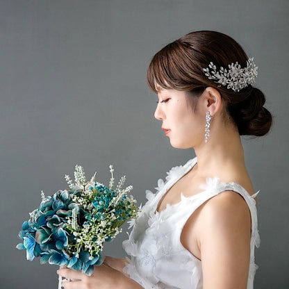 【ヘッドドレス】シルバーフラワー&リーフクリスタル ヘッドドレス 【結婚式　ヘアアクセサリー】