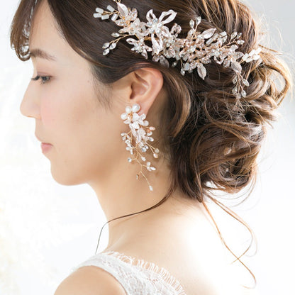 【ヘッドドレス】ゴールドフラワー&リーフクリスタル ブライダルアクセサリー 【結婚式　ヘアアクセサリー】