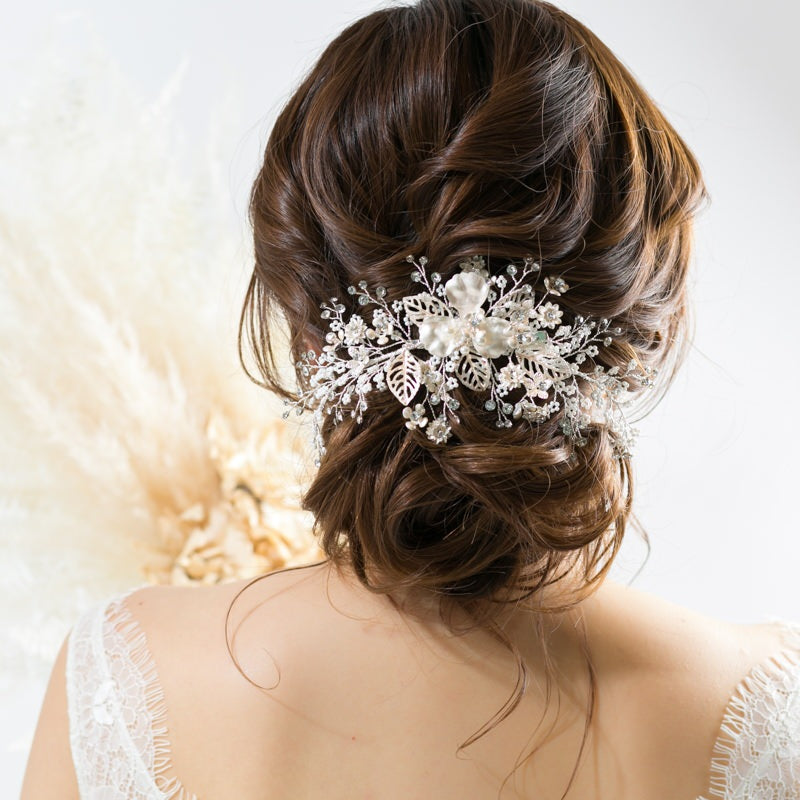 【ヘッドドレス】小枝 メタルレースフラワー&ビジュー ブライダルアクセサリー 【結婚式　ヘアアクセサリー】