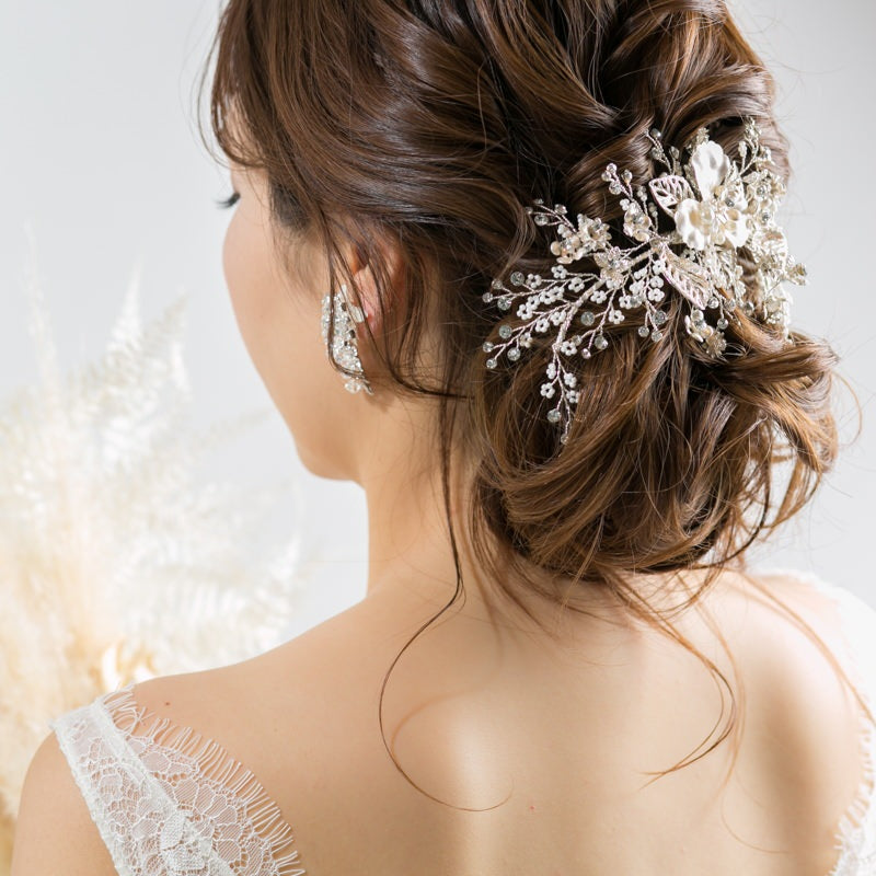 【ヘッドドレス】小枝 メタルレースフラワー&ビジュー ブライダルアクセサリー 【結婚式　ヘアアクセサリー】