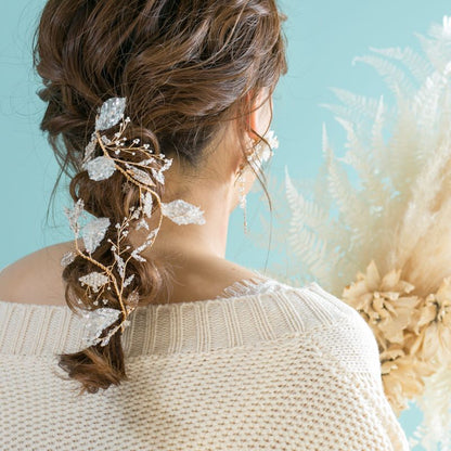 【ヘッドドレス】小枝リーフレースクリスタル ブライダルアクセサリー 【結婚式　ヘアアクセサリー】