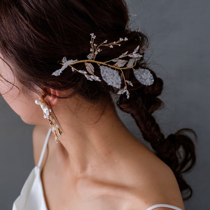 【ヘッドドレス】小枝リーフレースクリスタル ブライダルアクセサリー 【結婚式　ヘアアクセサリー】