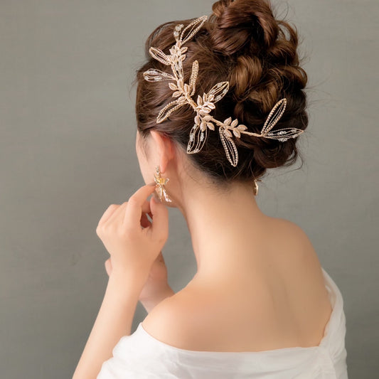 【ヘッドドレス】ゴールドワイヤーリーフクリスタル ブライダルアクセサリー 【結婚式　ヘアアクセサリー】