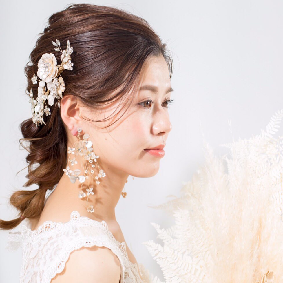 【ヘッドドレス】小枝 メタル フラワー ブライダルアクセサリー 【結婚式　ヘアアクセサリー】