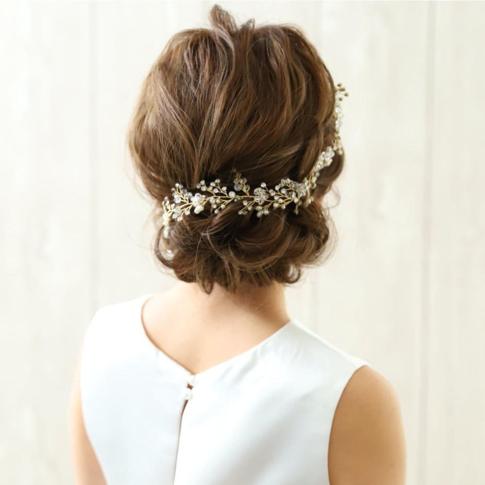 【ヘッドドレス】H-10 ハンドメイドの小枝アクセサリー ゴールド/ブライダルアクセサリー 【結婚式 ヘアアクセサリー】