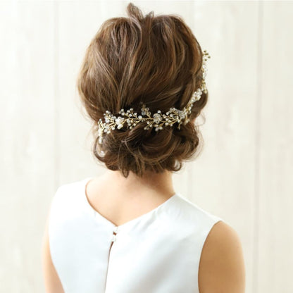 【ヘッドドレス】H-10 ハンドメイドの小枝アクセサリー ゴールド/ブライダルアクセサリー 【結婚式 ヘアアクセサリー】