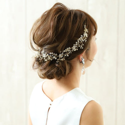 【ヘッドドレス】H-10 ハンドメイドの小枝アクセサリー ゴールド/ブライダルアクセサリー 【結婚式 ヘアアクセサリー】