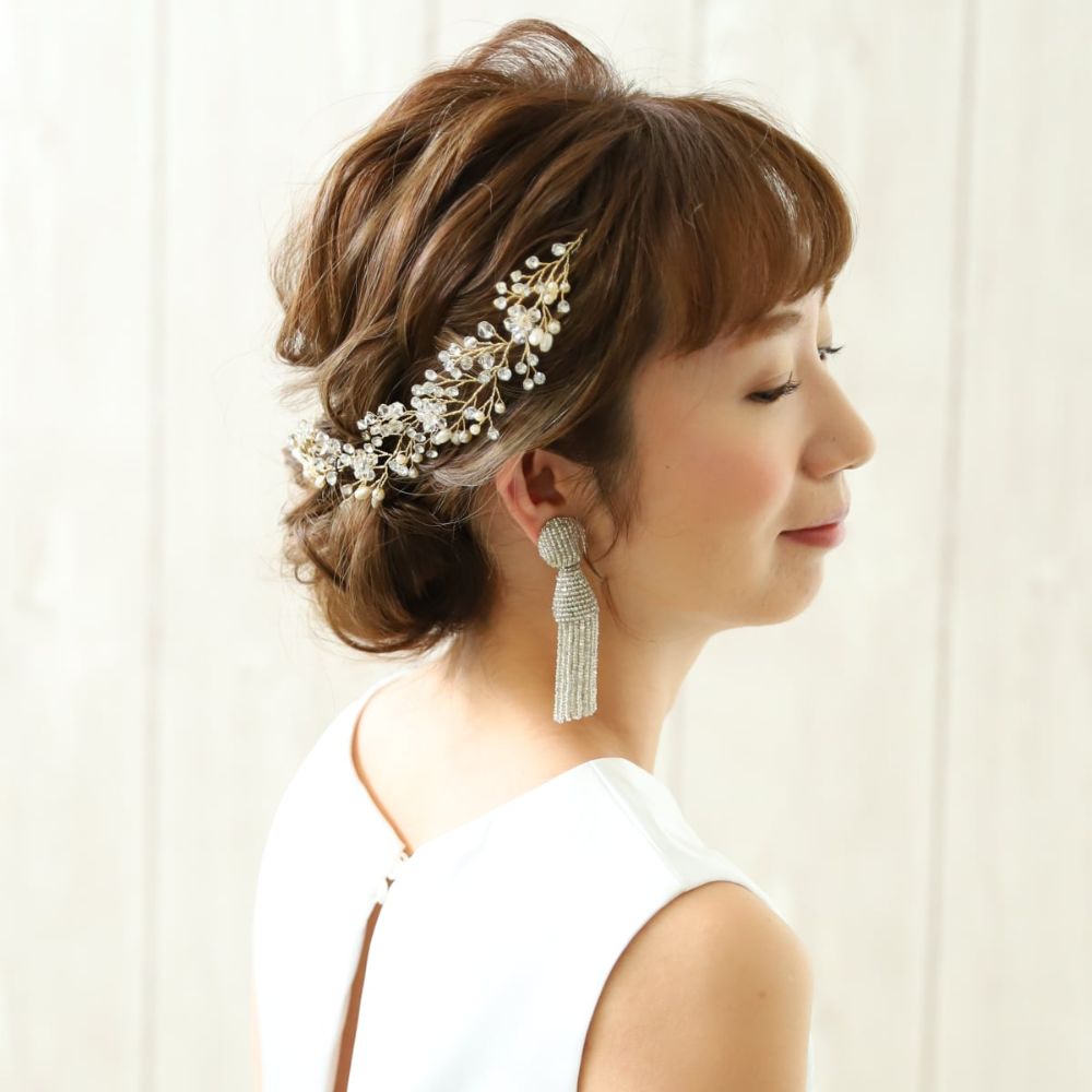 【ヘッドドレス】H-10 ハンドメイドの小枝アクセサリー ゴールド/ブライダルアクセサリー 【結婚式 ヘアアクセサリー】