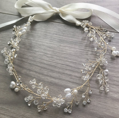 【ヘッドドレス】H-10 ハンドメイドの小枝アクセサリー ゴールド/ブライダルアクセサリー 【結婚式 ヘアアクセサリー】