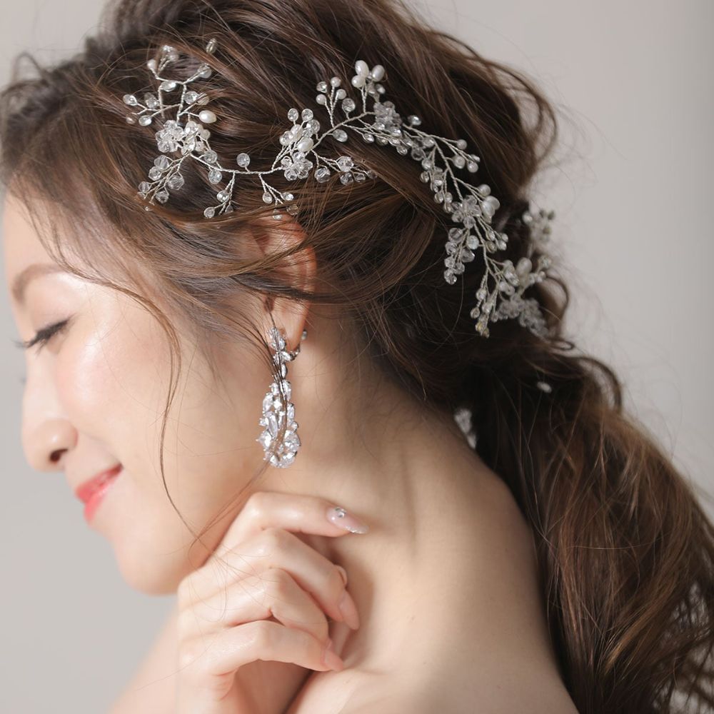 【ヘッドドレス】H-10 ハンドメイドの小枝アクセサリー シルバー/ブライダルアクセサリー 【結婚式　ヘアアクセサリー】