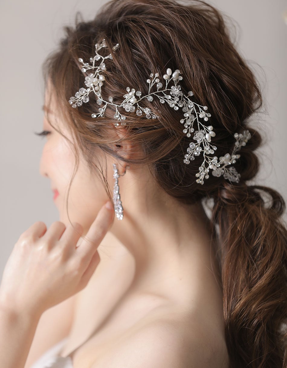 【ヘッドドレス】H-10 ハンドメイドの小枝アクセサリー シルバー/ブライダルアクセサリー 【結婚式　ヘアアクセサリー】