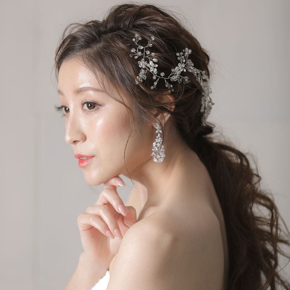 【ヘッドドレス】H-10 ハンドメイドの小枝アクセサリー シルバー/ブライダルアクセサリー 【結婚式　ヘアアクセサリー】