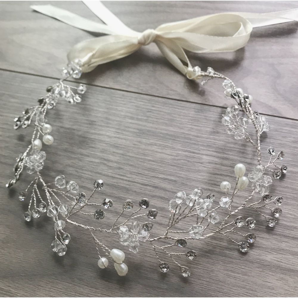 【ヘッドドレス】H-10 ハンドメイドの小枝アクセサリー シルバー/ブライダルアクセサリー 【結婚式　ヘアアクセサリー】