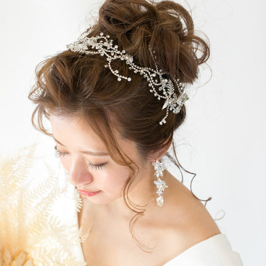 【ヘッドドレス】小枝 ビジュー リーフ クリスタル シルバー/ブライダルアクセサリー 【結婚式　ヘアアクセサリー】