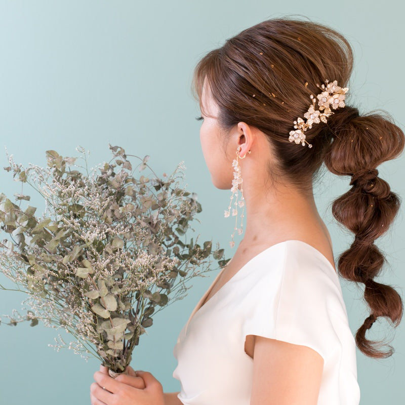 【ヘッドドレス】小枝 ビーズ フラワー 3P ヘアピン/ブライダルアクセサリー 【結婚式　ヘアアクセサリー】