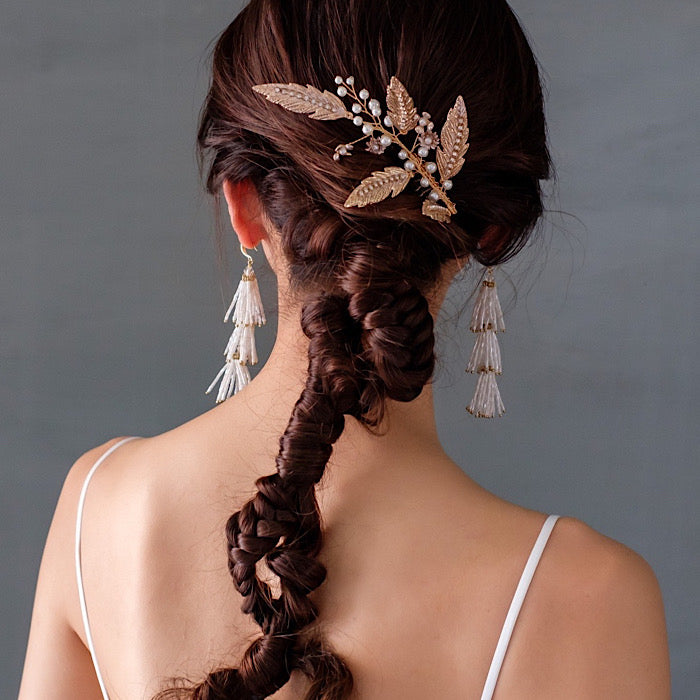 【ヘッドドレス】小枝 ゴールド リーフ パール ヘッドドレス 【結婚式　ヘアアクセサリー】