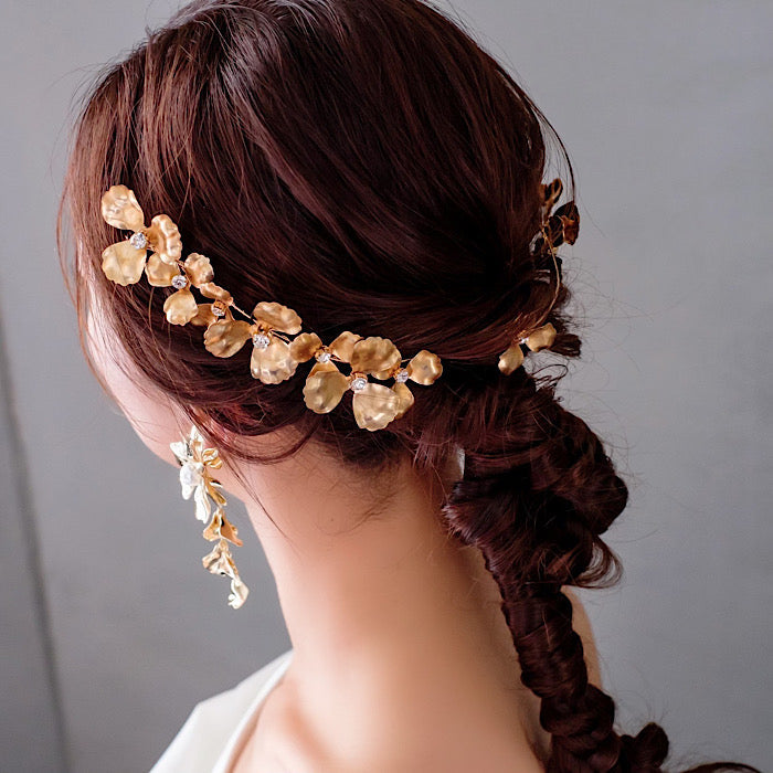 【ヘッドドレス】ビンテージ ゴールド フラワー グリッター ヘッドドレス 【結婚式 ヘアアクセサリー】