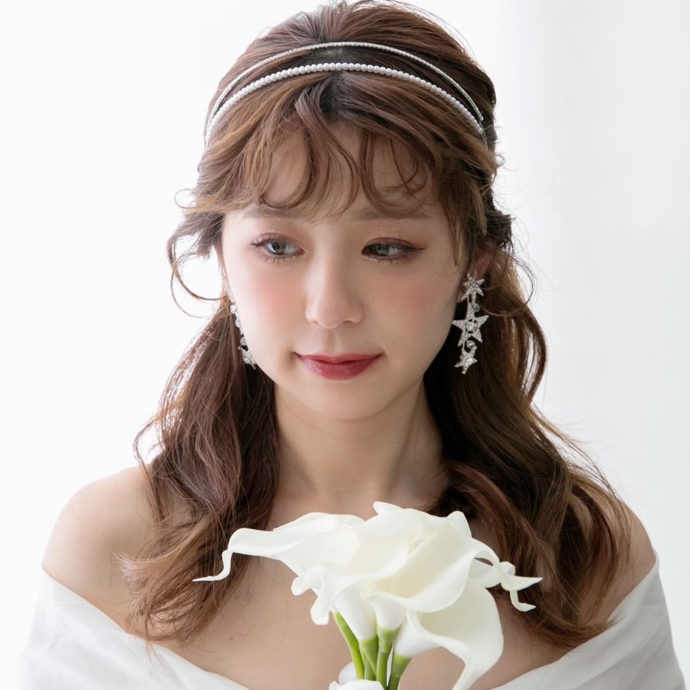 ウェディング アクセサリー【ビジュー&パールビーズ カチューシャ】【結婚式 ヘアアクセサリー】
