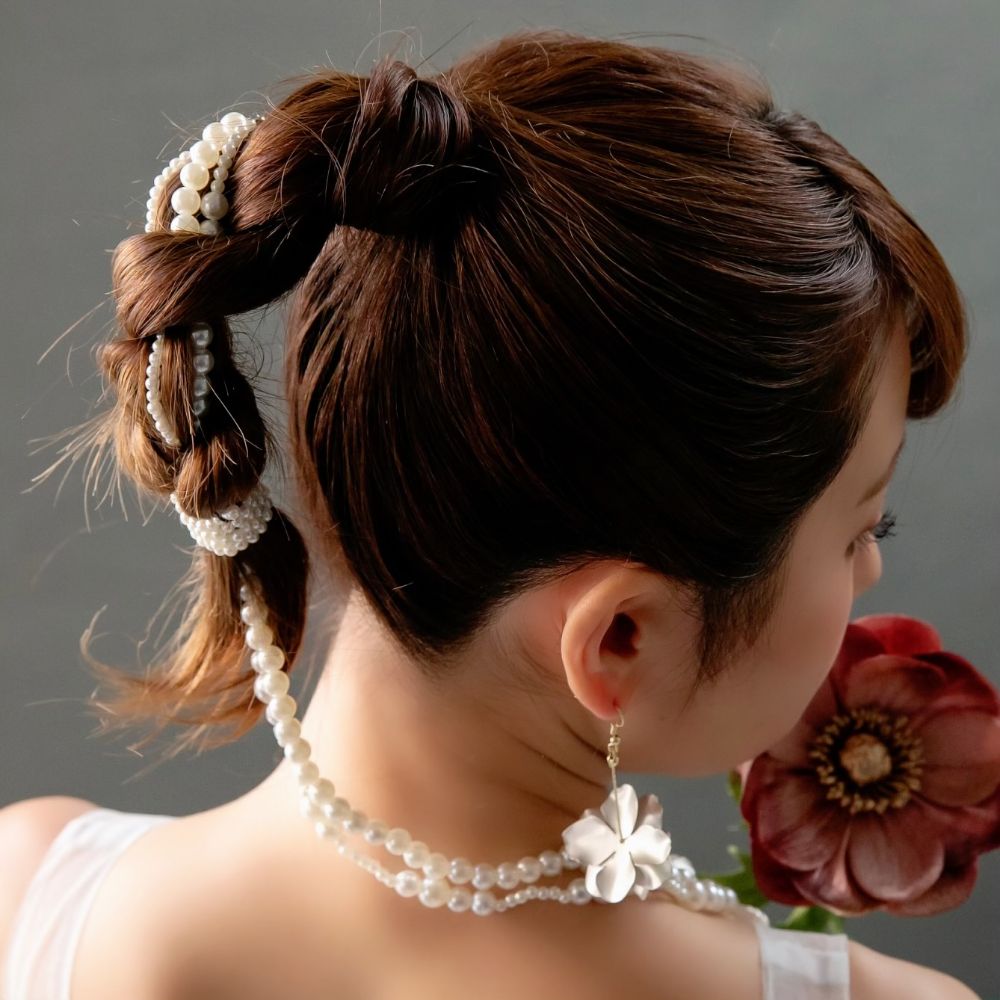 ウェディング ヘッドドレス【パール チェーン ジュエリー 3連 ヘッドドレス】【結婚式　ヘアアクセサリー】