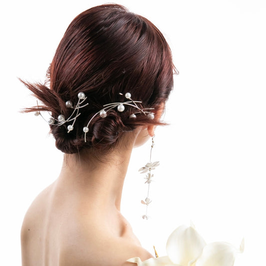 【ヘッドドレス】パール ヘアアクセサリー シルバー 2P
