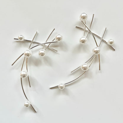 【ヘッドドレス】パール ヘアアクセサリー シルバー 2P