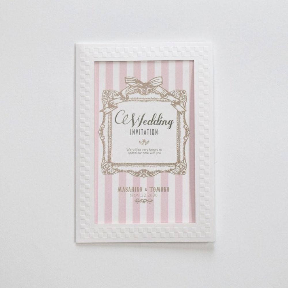 【結婚式 招待状セット】 アンティークスウィート ピンク ホルダー付(印刷込み)【結婚式 ペーパー 招待状】