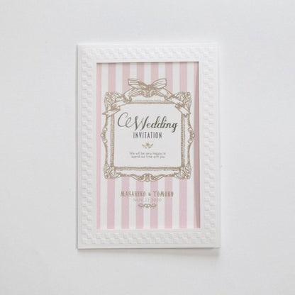 【結婚式 招待状セット】 アンティークスウィート ピンク ホルダー付(印刷込み)【結婚式 ペーパー 招待状】