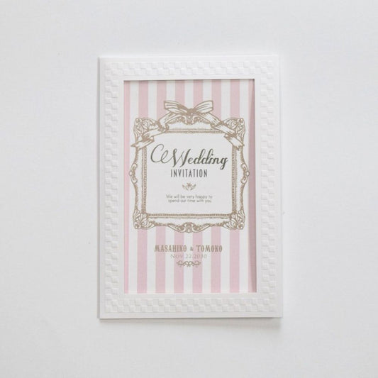 【結婚式 招待状セット】 アンティークスウィート ピンク ホルダー付(印刷込み)【結婚式 ペーパー 招待状】