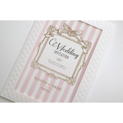 【結婚式 招待状セット】 アンティークスウィート ピンク ホルダー付(印刷込み)【結婚式 ペーパー 招待状】