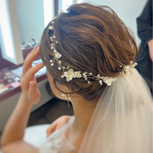 【ヘッドドレス】小枝カチューシャ　ブライダルヘッドドレス　花輪　ヘアアクセサリー　ゴールド　H34G 【結婚式　ヘアアクセサリー】