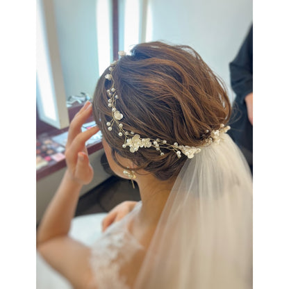 【ヘッドドレス】小枝カチューシャ　ブライダルヘッドドレス　花輪　ヘアアクセサリー　ゴールド　H34G 【結婚式　ヘアアクセサリー】