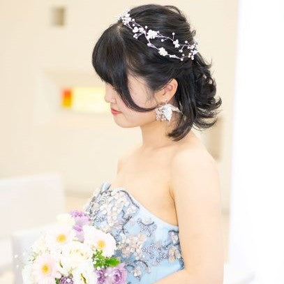 【ヘッドドレス】小枝カチューシャ　ブライダルヘッドドレス　花輪　ヘアアクセサリー　シルバー　H34S 【結婚式　ヘアアクセサリー】