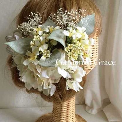 和装 成人式 ハイドランジアのヘッドピース 【黄色11p】 【結婚式 ヘアアクセサリー】
