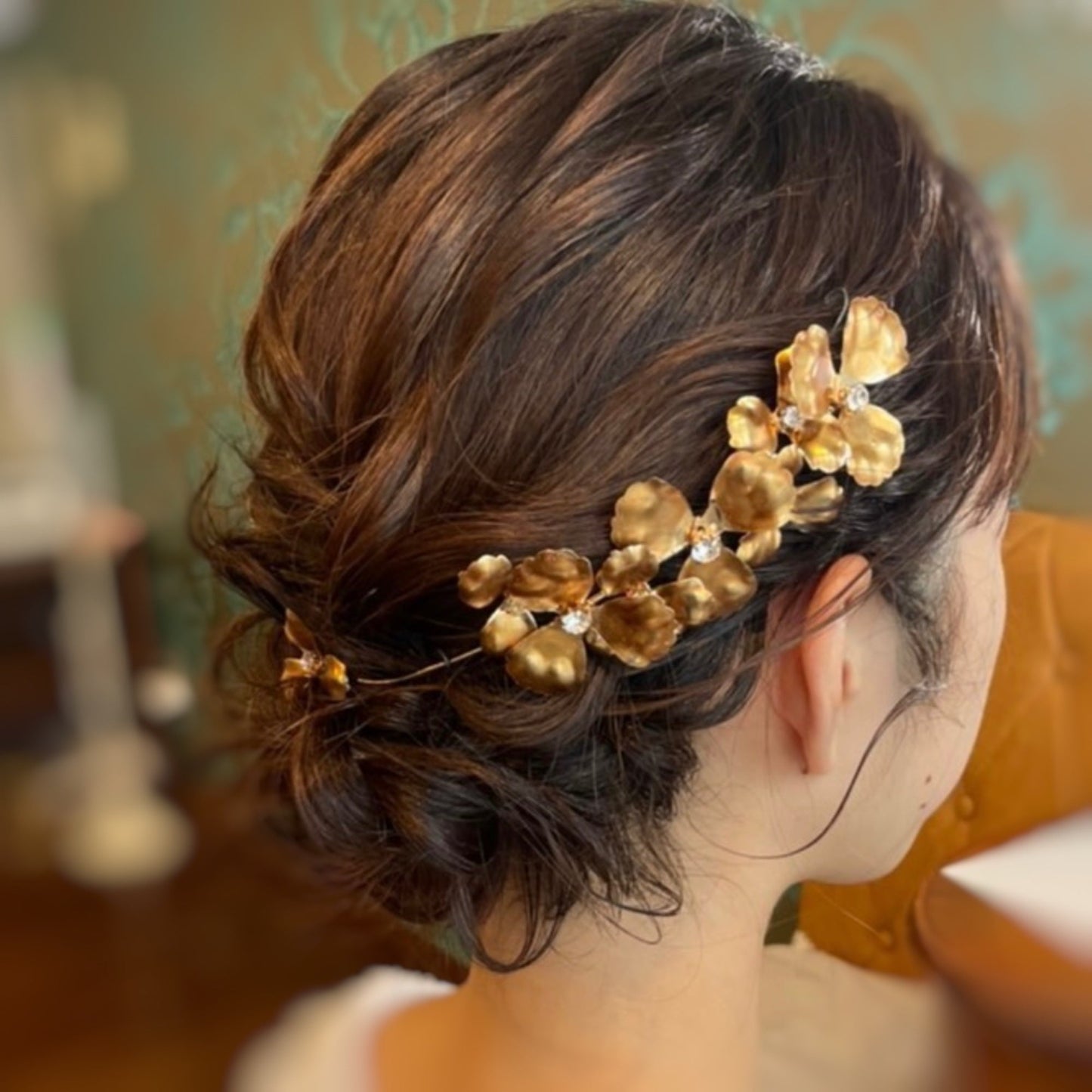 【ヘッドドレス】ブライダルヘッドドレス カチューシャ ゴールド 花輪 H37 【結婚式 ヘアアクセサリー】