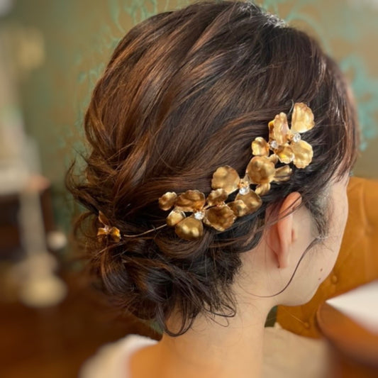 【ヘッドドレス】ブライダルヘッドドレス カチューシャ ゴールド 花輪 H37 【結婚式 ヘアアクセサリー】