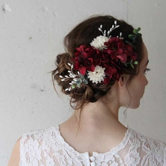 ウエディングヘッドドレス 和装や成人式に【ボルドー11p】 【結婚式 ヘアアクセサリー】