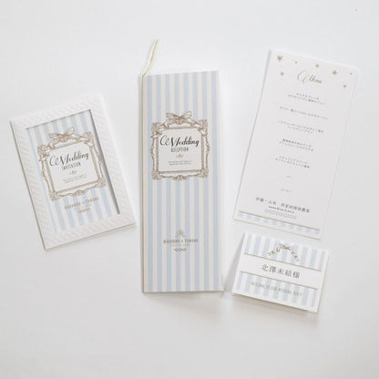 【結婚式 招待状セット】アンティークスウィート ブルー ホルダー付 (印刷込み)【結婚式 ペーパー 招待状】