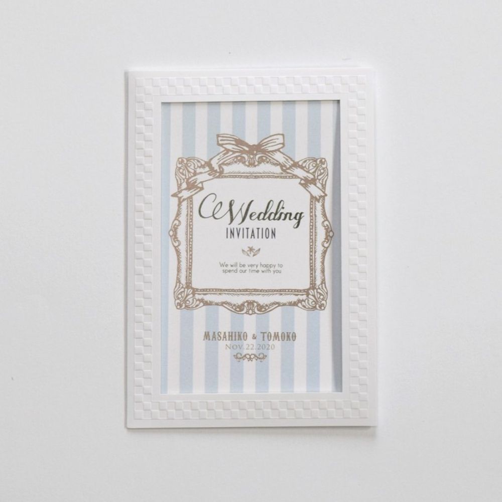 【結婚式 招待状セット】アンティークスウィート ブルー ホルダー付 (印刷込み)【結婚式 ペーパー 招待状】