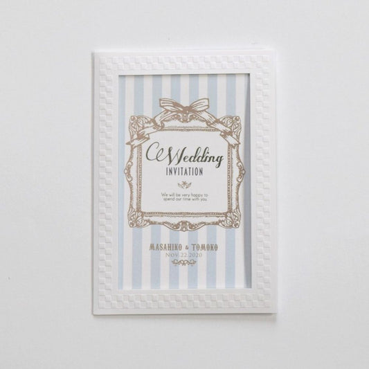 【結婚式 招待状セット】アンティークスウィート ブルー ホルダー付 (印刷込み)【結婚式 ペーパー 招待状】