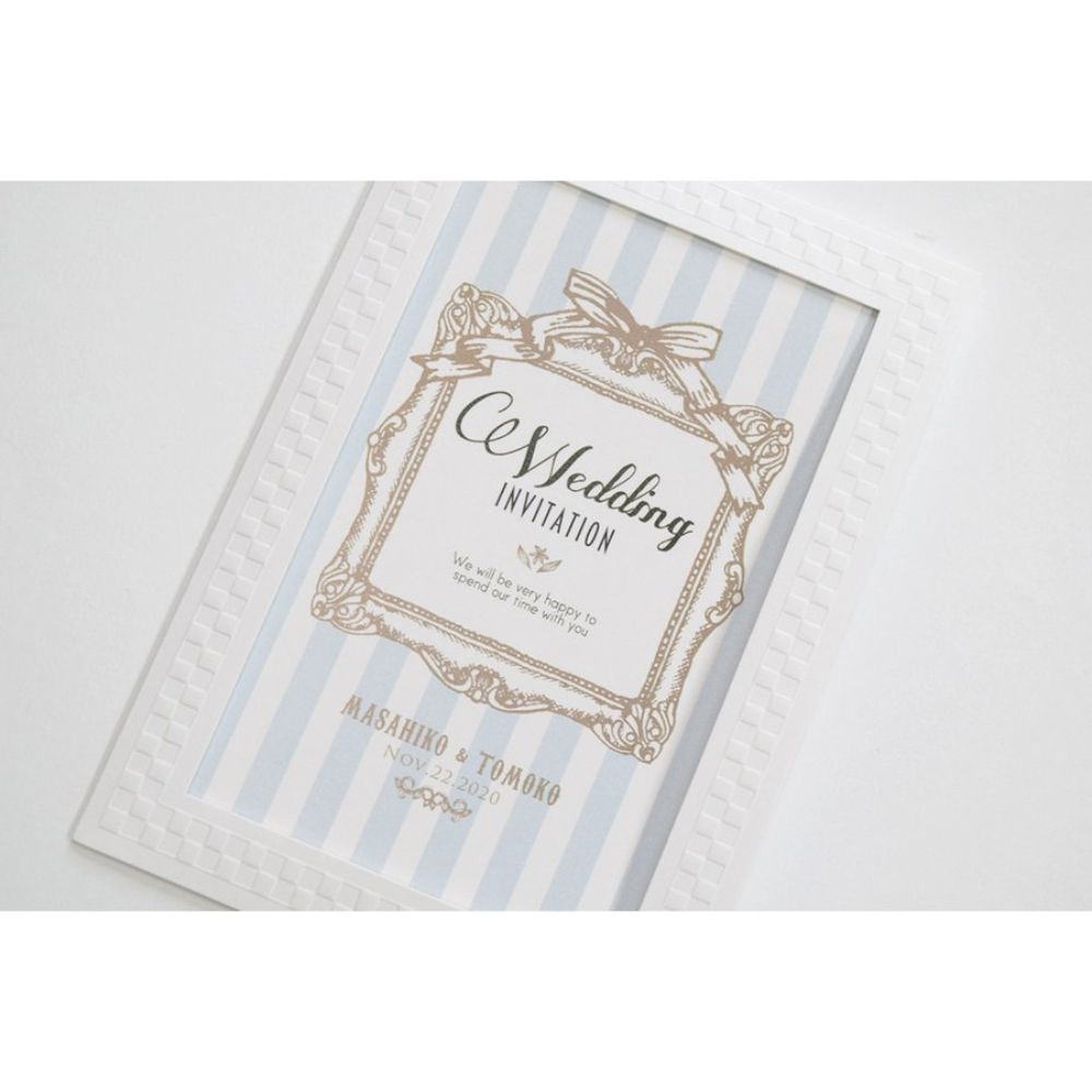 【結婚式 招待状セット】アンティークスウィート ブルー ホルダー付 (印刷込み)【結婚式 ペーパー 招待状】