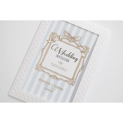 【結婚式 招待状セット】アンティークスウィート ブルー ホルダー付 (印刷込み)【結婚式 ペーパー 招待状】