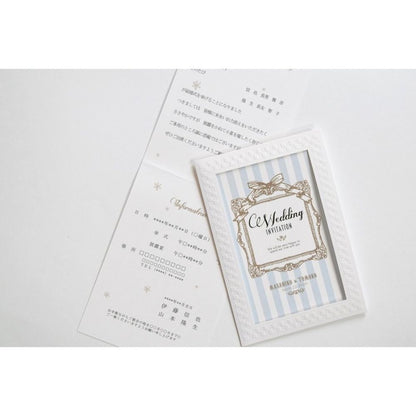 【結婚式 招待状セット】アンティークスウィート ブルー ホルダー付 (印刷込み)【結婚式 ペーパー 招待状】